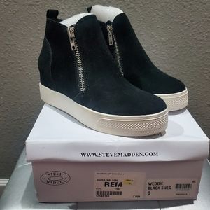 Steve Madden Women's Wedgie Black Suede Sneaker